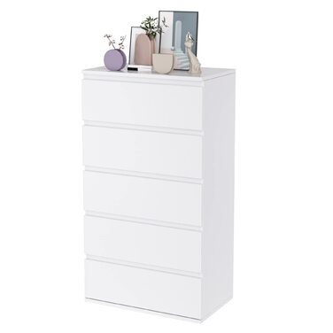 Білий комод з 5 шухлядами, вузький комод для спальні, коридору, вітальні, 55x33x100 см