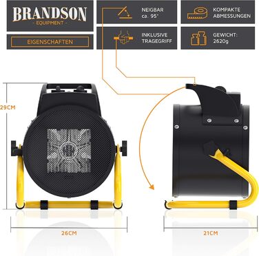 Керамічний обігрівач потужністю 3000 Вт - Будівельний обігрівач/осушувач повітря - Турбоелектричний вентилятор-обігрівач із захистом від перегріву - Надзвичайно потужний - 2 режими нагріву - для будівельних майданчиків, будинків, майстерень, гаражів A 300