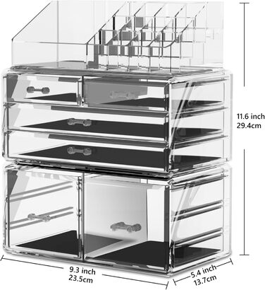Органайзер для макіяжу/Коробка для зберігання косметики/Футляр для зберігання макіяжу Readaeer у 3 шари з 6 висувними ящиками, підходить для спальні та ванної кімнати, прозорий