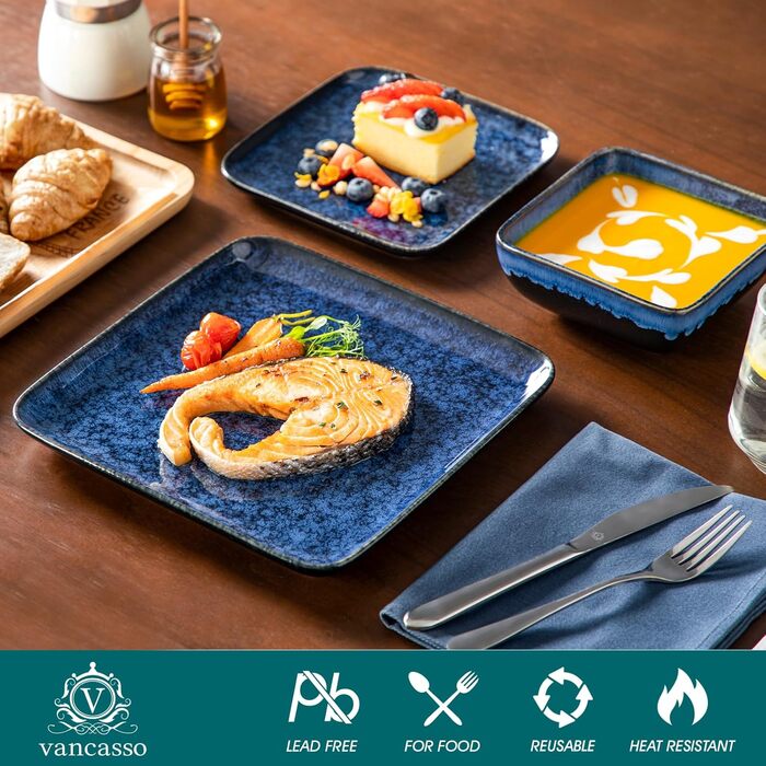 Столовий сервіз квадратний посуд з реактивною глазур'ю посуд 12 предметів посуд з кераміки набір посуду з обідньою тарілкою, десер