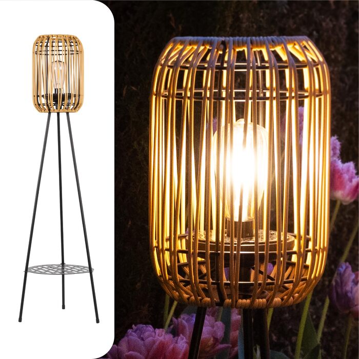 Вуличний світлодіодний сонячний торшер Gadgy - Водонепроникний садовий торшер - Сонячний балконний торшер для сталого освітлення - Світлодіодний зовнішній торшер-штатив - Сонячна лампа з натурального ротанга