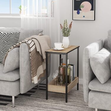 Журнальний столик WOLTU з 2 полицями, консольний столик з місцем для зберігання для вітальні, стіл для вітальні з металевого та дерев&39яного композиту, невеликий диванний столик, чорний та світлий дуб, 50x55x25 см, BTS03hei світлий дуб чорний