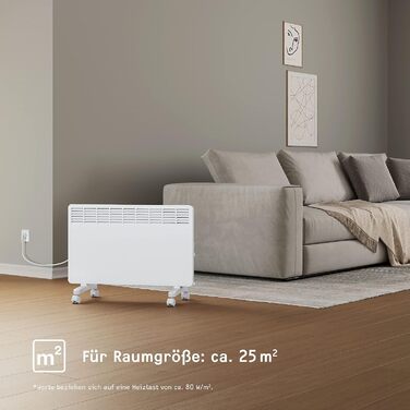 Електричний конвектор STIEBEL ELTRON для приміщень до 25 м, 2 кВт, з електронним керуванням, LC-дисплеєм та роликами, сертифікований TV, енергоощадний (204451)