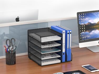 Металевий органайзер для офісного столу EasyPAG A4 із 7 кишеньками, тримач для документів, лоток для файлів, тримач для журналів, лоток для листів, органайзер для паперових журналів, чорний