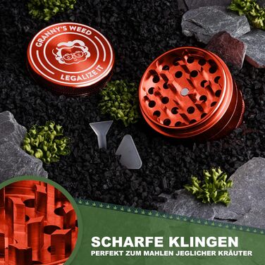 Алюмінієва шліфувальна машина преміум-класу Granny Гостра, як бритва, шліфувальна машина 4 частини в т.ч. штовхач пилку Подрібнювач трав у малиново-червоному кольорі та інші благородні дизайни 5,5 см