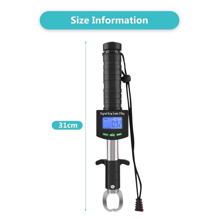 Лапа для риби Alomejor зі світлодіодним дисплеєм, багатофункціональні цифрові ваги для риби, 25 кг (55 фунтів), електронне керування, ручка для риби з ремінцем 1 м