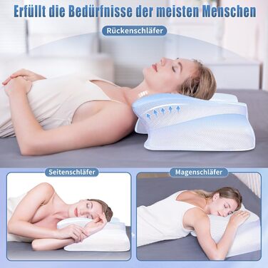 Ергономічна подушка для шиї SAHEYER, ортопедична подушка з піни з ефектом пам&39яті, подушка для сну на боці, подушка для підтримки шиї, покращує якість сну, подушка для шиї, 60 x 35,5 x 10/13 см, біла подушка для сну 60 x 35,5 x 10/13 см