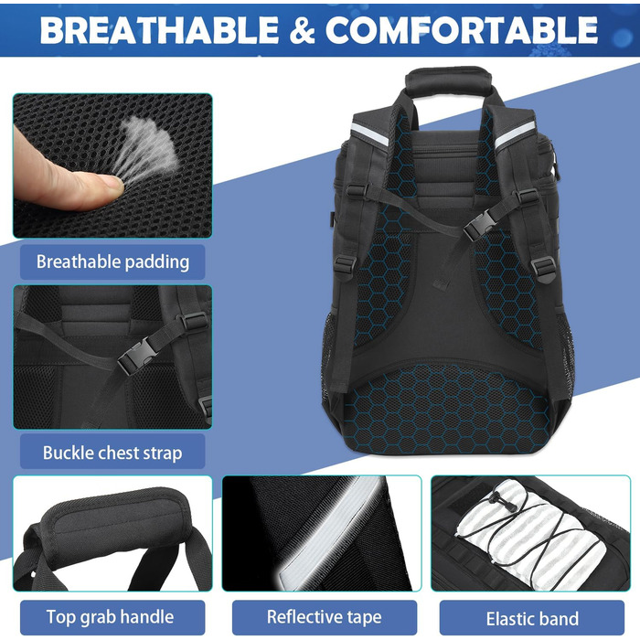 Сумка-холодильник на 42 банки, великий рюкзак-холодильник, тактична ізольована сумка для ланчу, сумка для пікніка на пляжі, барбекю, кемпінгу, чорна