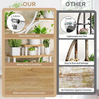 Підставка для рослин з лампою для вирощування - 8-ярусна підставка для квітів 157 см, металева дерев&39яна полиця для рослин - квіткові сходи для приміщень та вулиці - декоративна чорна квіткова полиця для внутрішнього саду, балкону, білого кольору