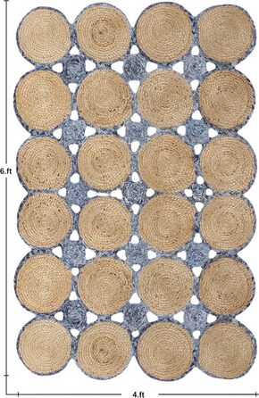 Натуральний ганчірковий килим ручної роботи, геометричний, бежево-блакитний, джут і бавовна, для передпокою, коридору, кімнати, де