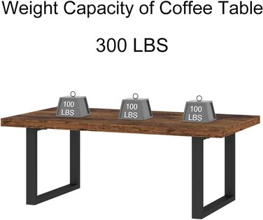 Стіл для вітальні IBF у сільському коричневому кольорі для дивана, простий промисловий прямокутний журнальний столик, сучасний мінімалістичний дерев&39яний центральний столик у фермерському стилі для спальні та офісу, 120 см, сільський коричневий