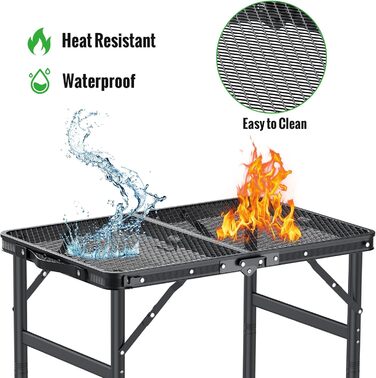 Складаний стіл-гриль GARLLEN, 60x40 см та 3 регульовані висоти (27/51/75 см), легкий та портативний, складаний стіл, кемпінговий стіл, бічний столик, садовий стіл, стіл для пікніка, невеликий стіл-гриль для кемпінгу, чорний, 60 x 40 x 27/51/75 см