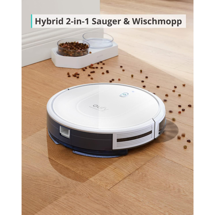 Робот-пилосос eufy з функцією прибирання, RoboVac G10 Hybrid, Smart Dynamic Navigation, 2-в-1 пилосос і робот-пилосос, потужність всмоктування 2000 Па, самозарядка (білий) (відремонтований), підлоги