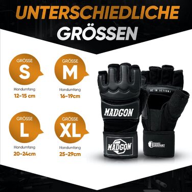 Професійні боксерські рукавички MADGON MMA - професійна якість - високоякісна конструкція - бокс, тренування, мішки з піском, боксерська груша, фріфайт, греплінг, бойові мистецтва - Боксерські рукавички L Чорні/Білі