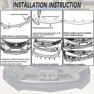 Автомобільний передній спойлер для Mazda 6 Atenza 2014 2015 2016 2017 2018, передній бампер Губа Штанга переднього бампера Спойлер Anticollision Передній губний спойлер Lip Body Kit, глянцевий чорний звичайний Глянцевий чорний