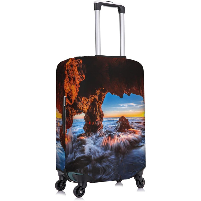 Чохол на валізу Куточок моря, еластичний, з принтом, водостійкий, захисний чохол для багажу (для валіз розміром 45,7 - 81,3 см), Чорний, Великий розмір