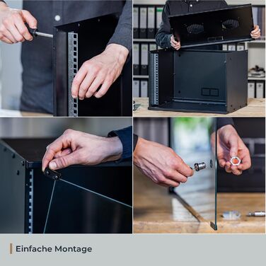 Мережева шафа HMF 65704-02, серверна шафа 19 дюймів 4U Глибина 400 мм скляні двері чорний 4U чорний