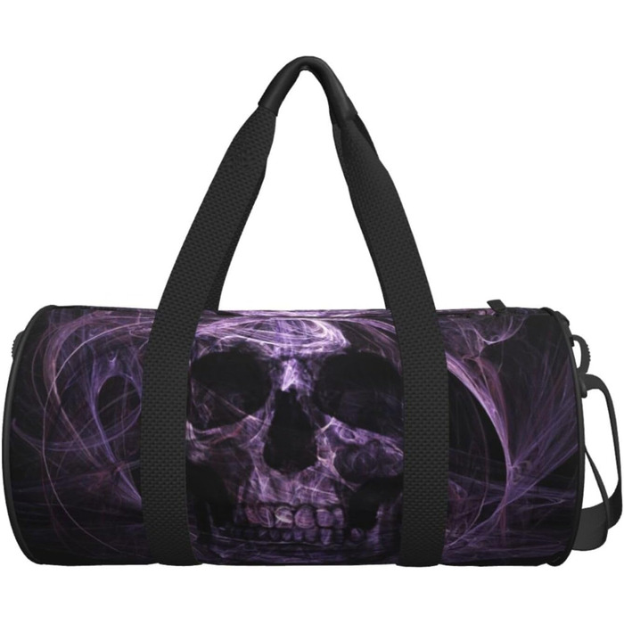 Дорожня сумка Тропічний пляж пальми, захід сонця, кругла форма, велика місткість, легка та міцна, ідеальний подарунок для подорожей, відпустки, ділових поїздок та іншого. Дизайн фіолетовий череп, універсальний розмір.