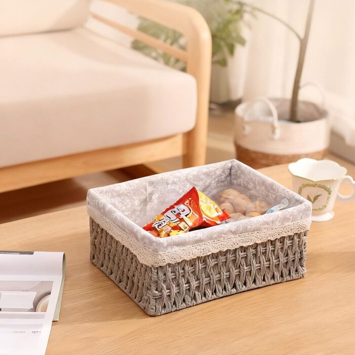 Набір кошиків для зберігання з 3 предметів, плетені кошики для зберігання в стилі бохо, декоративні кошики для дому, офісу, ванної кімнати та спальні (сірий)