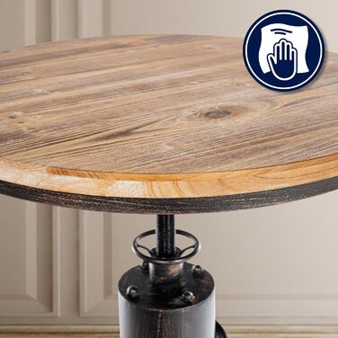 Барний стіл CLP Ruhr Standing Table I з регульованою висотою та підставкою для ніг I Металевий каркас та стільниця з соснової деревини, колір бронза