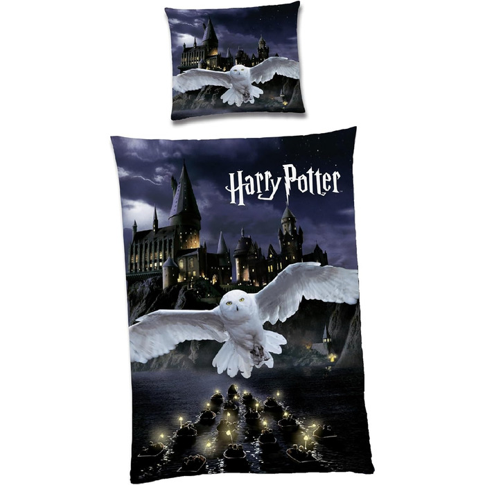 Двосторонній комплект постільної білизни Familando Гаррі Поттер 135x200 80 x 80 см - дитяча постільна білизна з 100 бавовни - сова