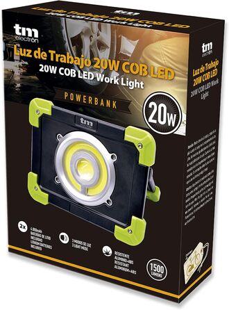 Портативний робочий ліхтар TM Electron TMTOR020 з надяскравим світлодіодним COB-світлодіодом 20 Вт та зовнішнім акумулятором 4000 мАг 20 Вт зовнішній акумулятор