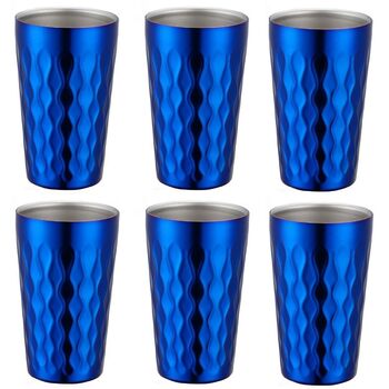 Набір із 6 двостінних стаканчиків з нержавіючої сталі об&39ємом 330 мл, що складаються один на одного, для дому, кемпінгу та пікніків, синього кольору