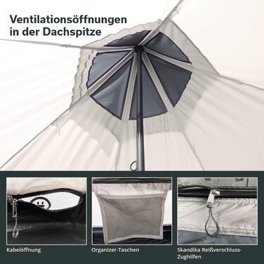 Намет Skandika Tipi Намет на 4-6 осіб, висота стояння 2-3 м, вшитий підлоговий настил, водяний стовп 3000 мм, UV 50, фестивальний намет, вігвам, сімейний намет Для активного відпочинку, кемпінгу, глемпінгу 335 290 см бежевий/сірий