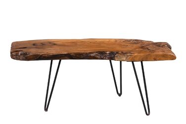 Журнальний столик Tallus колекції M2 масив тика, 100 x 40 x 40 см Натуральна обробка Чорні металеві ніжки Унікальний виріб, коричнево-коричневий Tallus