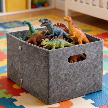 Міцних фетрових кошики сірого кольору, складна коробка-органайзер із застібками-кнопками та ручкою для перенесення, прямокутна коробка для зберігання з фетру, кошики для полиць, шаф, дому, офісу, 2