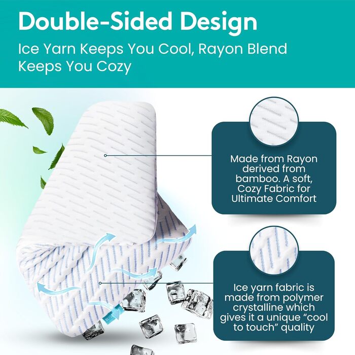 Охолоджувальна подушка з піни з ефектом пам&39яті BLISSBURY, товщина 6,6 см, для сну на животі та на спині, розмір &quotqueen-size&quot, знімний чохол Cool-Tech, сертифікована CertiPUR-US охолоджувальна (біла)
