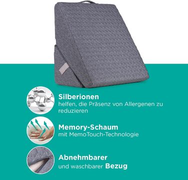 Подушка для читання Vitapur 3-в-1 - Ергономічна спинка з регульованими підлокітниками та знімною подушкою для шиї - Для ліжка, дивана та крісла - Дихаюча чохол - Сірий 54,5 x 33 x 55 см