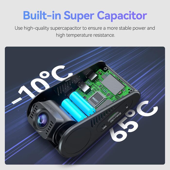 Автомобільний відеореєстратор VIOFO A129 Pro Duo 4K 1080P WiFi 5GHz, вбудований модуль GPS, двооб'єктивна передня і задня камера,