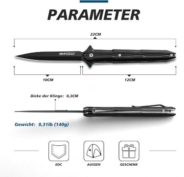 Складаний ніж одноручний ніж, кишеньковий ніж з нейлоновими піхвами і кишеньковою кліпсою, EDC ніж з ручкою з нержавіючої сталі, д