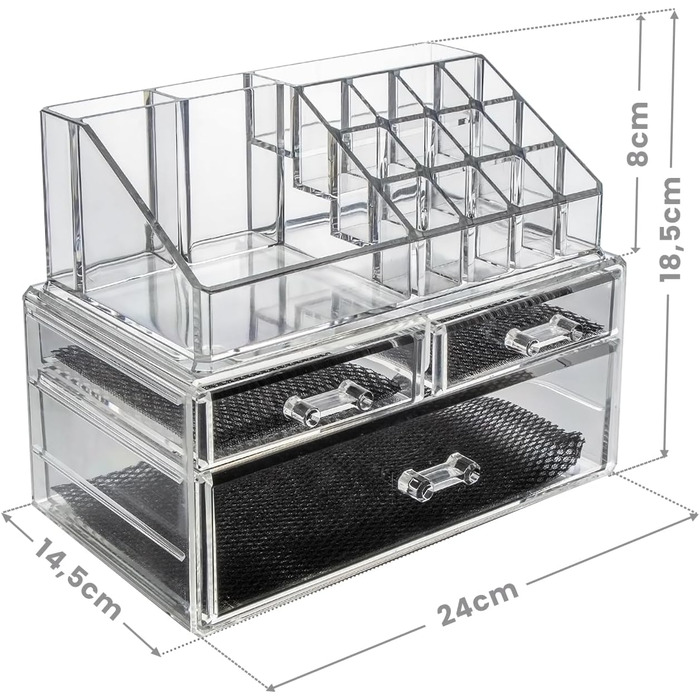 Органайзер для макіяжу, коробка для зберігання косметики з акрилу та пластику, прозора. Розміри 18,5х24х14,5 см, косметичний органайзер з висувними ящиками для дому. Ідеально підходить як ідея для подарунка.