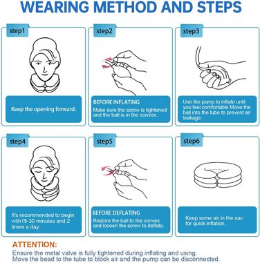 Регульований носильник для шиї надувна подушка для шиї з маскою для сну, підтримка шиї для шийного відділу хребта та полегшення болю в шиї для подорожей, роботи та кемпінгу (синій) Синій 1