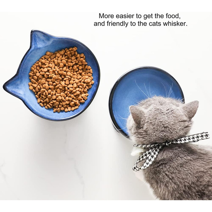 Набір мисок Nihow Raised Cat Dog керамічні миски для їжі та води 15,7 см для захисту хребта домашніх тварин, аксесуари для годування та водопій для котів та маленьких собак, елегантний синій та