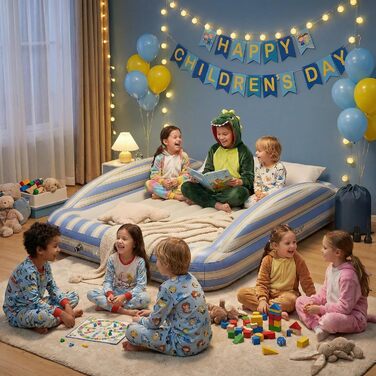 Дорожнє ліжечко/дитяче ліжко з електричним повітряним насосом - Надувне дитяче ліжко з піднятими захисними бортиками, м&39якою флокованою поверхнею, портативне для подорожей, ночівлі та домашнього використання (1 особа)