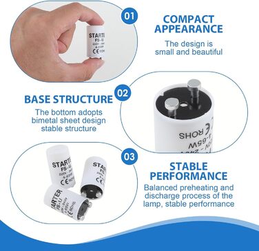 Люмінесцентна лампа на 6 стартерів, універсальний стартер для люмінесцентних ламп ST111, 4-65W, 220-240V, міцний і надійний стартер для люмінесцентних ламп, підходить для побутового та комерційного використання (6 шт.)