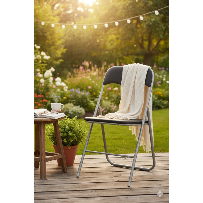 Складані стільці, комплект з 2 шт. , М&39які складні стільці з металевим каркасом та штучною шкірою, компактні, вантажопідйомність до 100 кг, ідеально підходять як кухонні та садові стільці, сріблясто-чорні