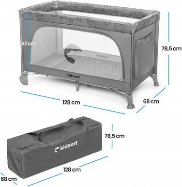 Складане та компактне дитяче ліжечко Grotta - дорожнє ліжко та манеж від народження до 15 кг, з колесами, матрацом та сумкою для перенесення, бічний вхід на блискавці, повітропроникні сітчасті боки