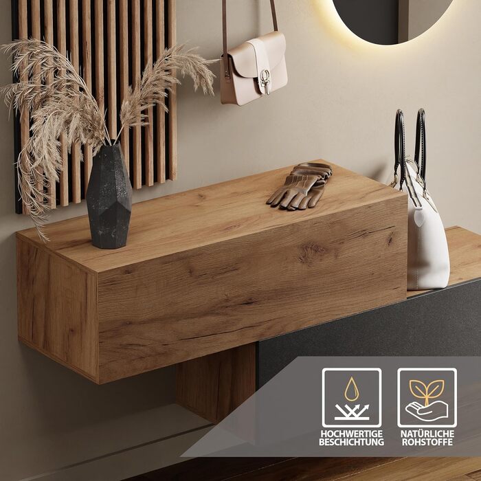 Вішалка для передпокою Planetmbel 2 шт. 100 см золотий дуб / золотий дуб антрацит, настінна панель 50 см золотий дуб / антрацит з