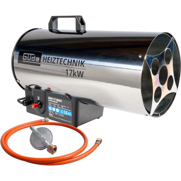 Газовий вентилятор-обігрівач Gde 85006 GGH 17 INOX (17 кВт, пальник з нержавіючої сталі, корпус з нержавіючої сталі, шланг 1,5 м, редуктор тиску)