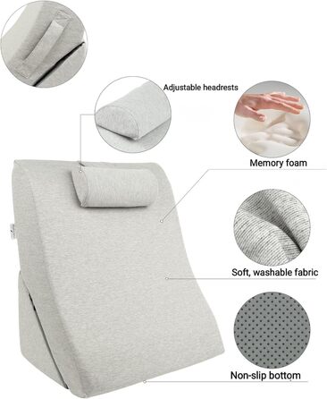 Подушка для читання спинка, регульований підголівник, піна з ефектом пам&39яті, знімний чохол, дихаюча та нековзна, трикутна ручка для спини, шиї та ніг 60 x 50 x 30 см