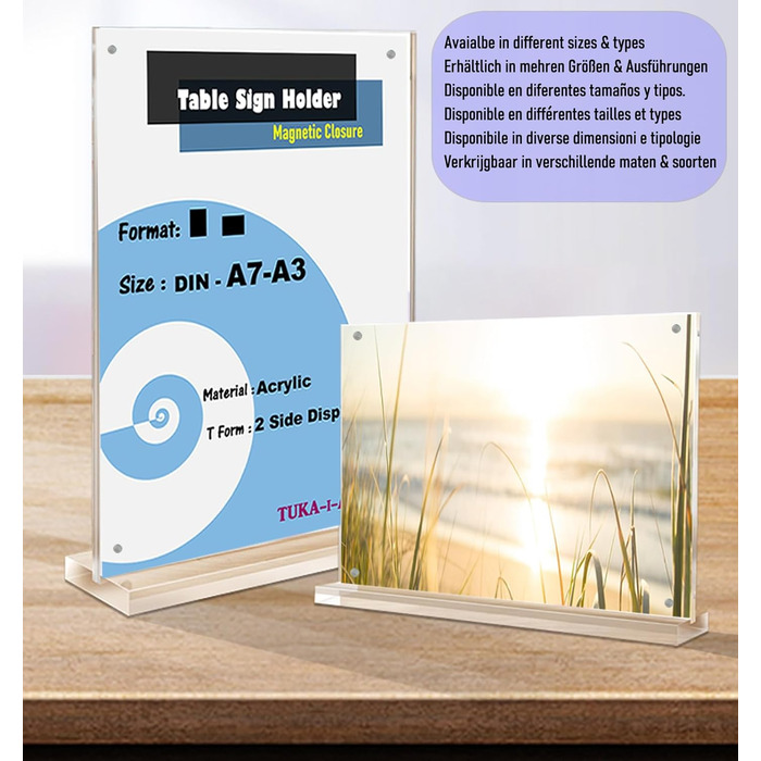 Настільні підставки TUKA-i-AKUT, 25 шт., альбомна орієнтація A4, прозорий акрил із магнітною застібкою, двосторонній дисплей, тримач для брошур, підставка для флаєрів, настільний рекламний дисплей, кришталево прозора Т-подібна підставка TKD8241-A4-W-25x, 
