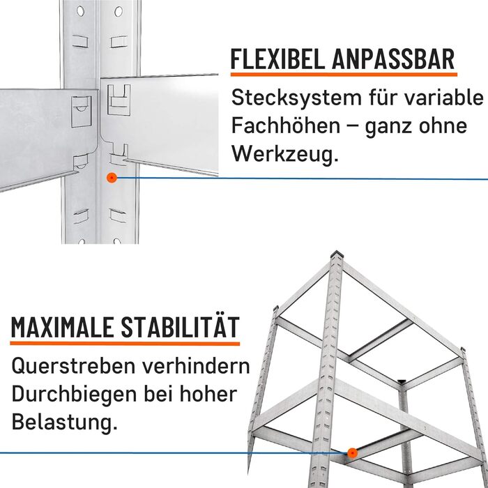 Міцний стелаж, 200x100x40 см, безболтовий стелаж з 5 полицями з МДФ, вантажопідйомність 750 кг, металевий стелаж, гаражний стелаж або стелаж для зберігання, стелаж для підвалу, вантажний стелаж, стелаж для майстерні, оцинкований 200x100x40 - полиці з МДФ 