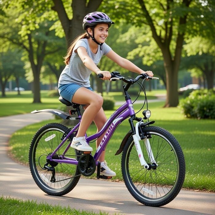 Гірський велосипед Talson 26 дюймів з 21-швидкісним перемикачем швидкостей Shimano, ліхтарями (відповідає німецьким правилам дорожнього руху) та передньою підвіскою (фіолетового кольору)