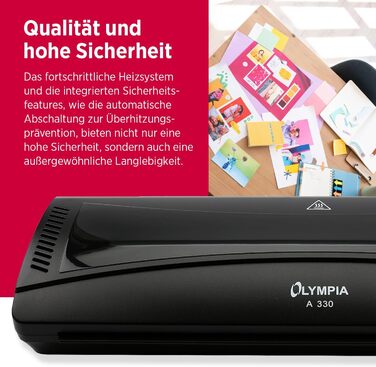 Ламінатор Olympia A 330 Гаряче та холодне ламінування Ламінатор до A3 Захист від бульбашок Ламінатор Ідеально підходить для офісу, школи та домашнього офісу Ламінатор з пакетами для ламінування (один)