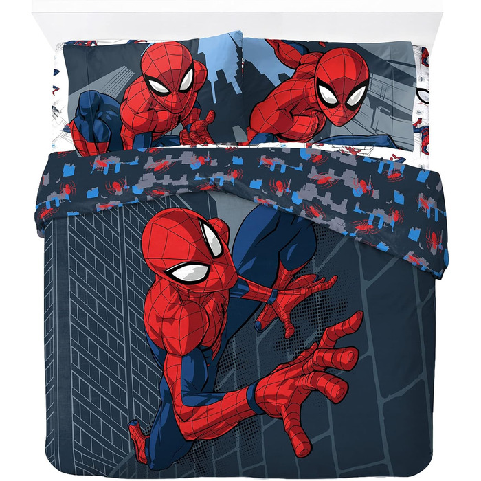 Двоспальне ліжко Джей Франко Marvel Spiderman City Streets з підодіяльником 200x200см 2 наволочки 50x70см 100 бавовна синій - Spid