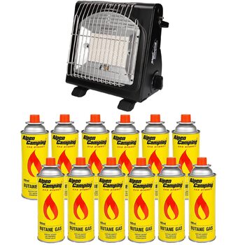 Портативний газовий обігрівач Alpen Camping IK1100, витрата газу 124 г/год, п&39єзорозпал (газова духовка 12 картриджів по 400 мл)